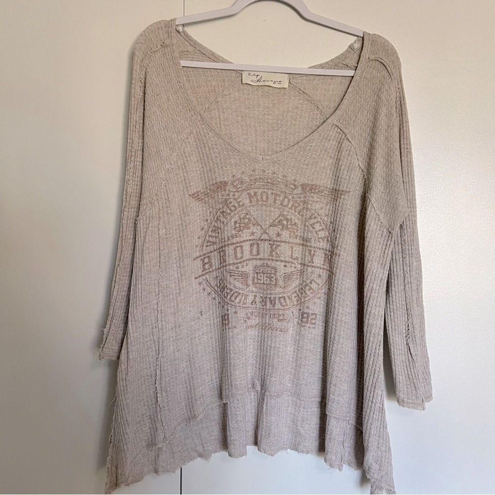 Vintage Havana est 1954 Khaki Waffle Knit Long Sleeve Shirt size small